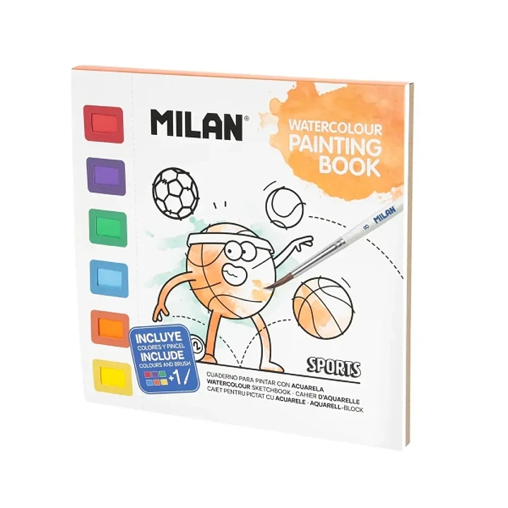 Milan Sport Cuaderno para Colorear con Acuarelas y Pincel - Tematica Deportes - 16 Paginas con Dibujos 1