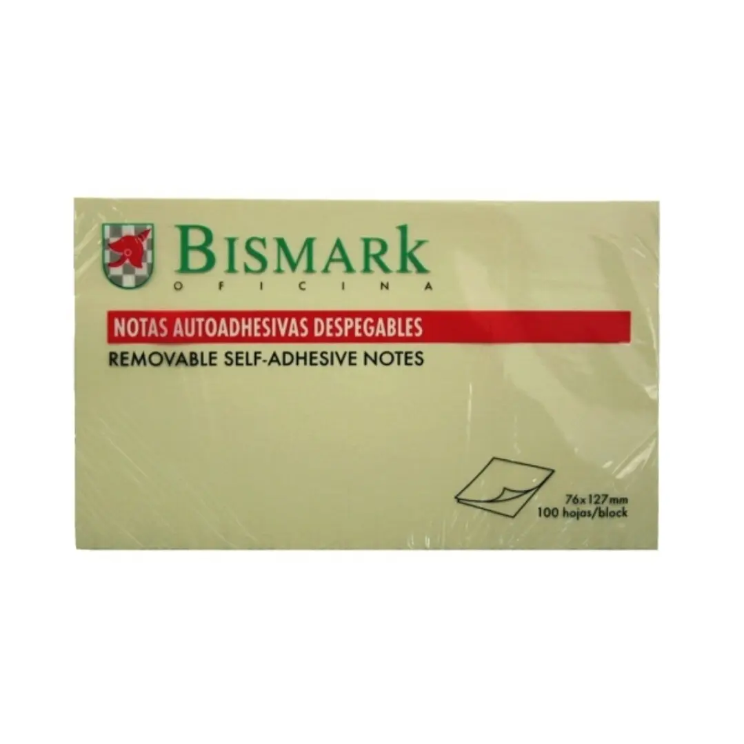 Bismark Bloc de 100 Notas Adhesivas 76x127mm - Color Amarillo 1