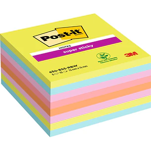 Post-It Super Sticky Pack de 8 Blocs de 45 Notas Adhesivas Reposicionables - 76x76mm - 100% PEFC - Colores Surtidos
