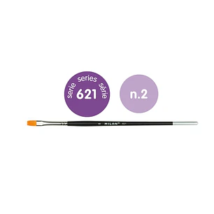Milan 612 Premium Synthetic Pack de 6 Pinceles Planos Numero 2 - Bolsa con Colgador - Pelo Sintetico - Mango Corto - Color Negro