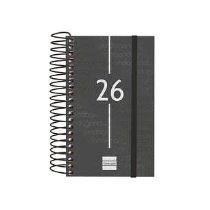 Finocam Year Agenda de Espiral en Catalan - Anual 2026 - Tapa Ligera - Formato E3 - 95x24x127mm - 1 Dia por Pagina - Color Negro