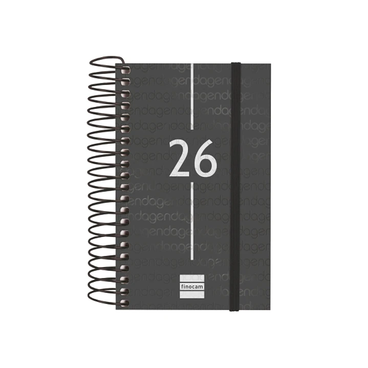 Finocam Year Agenda de Espiral en Catalan - Anual 2026 - Tapa Ligera - Formato E3 - 95x24x127mm - 1 Dia por Pagina - Color Negro 1