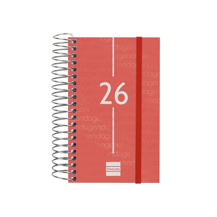 Finocam Year Agenda de Espiral en Catalan - Anual 2026 - Tapa Ligera - Formato E3 - 95x24x127mm - 1 Dia por Pagina - Color Rojo 1