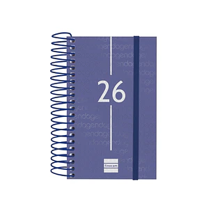 Finocam Year Agenda de Espiral en Catalan - Anual 2026 - Tapa Ligera - Formato E3 - 95x24x127mm - 1 Dia por Pagina - Color Azul