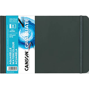 Canson Graduate Acuarela Cuaderno con 28 Hojas - 21.6x14cm - 250g - Grano Fino - Color Blanco