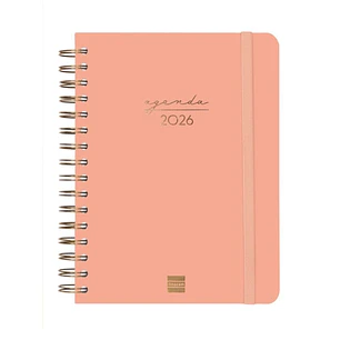 Finocam Alma Agenda en Catalan - Anual 2026 - con Espiral - Formato E10 - 172x19x220mm - Semana Vista Horizontal - Color Coral