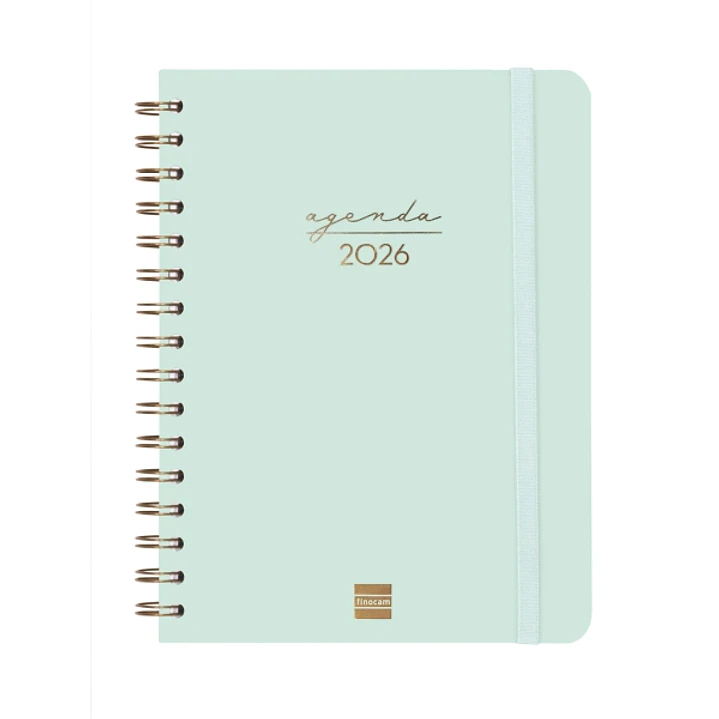 Finocam Alma Agenda en Catalan - Anual 2026 - con Espiral - Formato E10 - 172x19x220mm - Semana Vista Horizontal - Color Menta 1