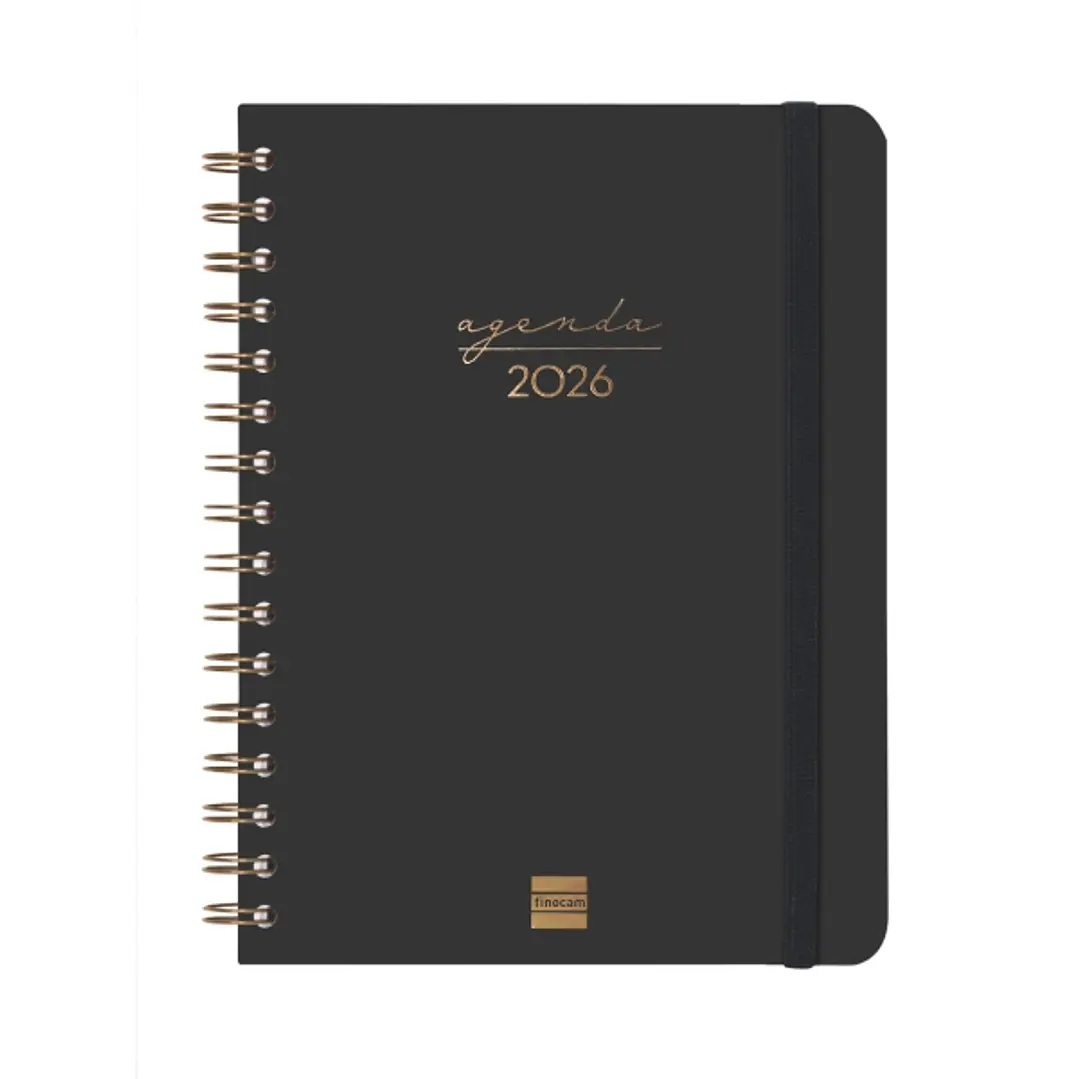 Finocam Alma Agenda - Anual 2026 - con Espiral - Formato E10 - 172x19x220mm - Semana Vista Horizontal - Color Negro 1