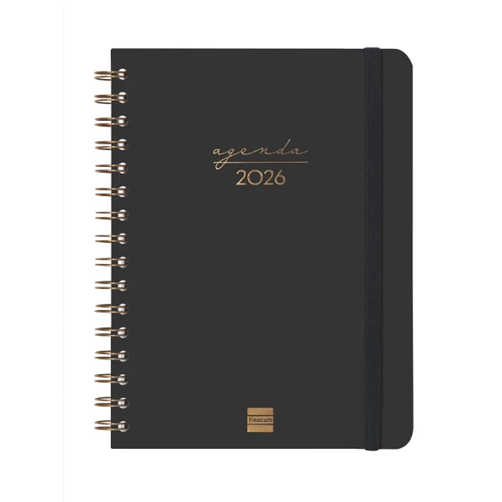 Finocam Alma Agenda - Anual 2026 - con Espiral - Formato E10 - 172x19x220mm - Semana Vista Horizontal - Color Negro 1