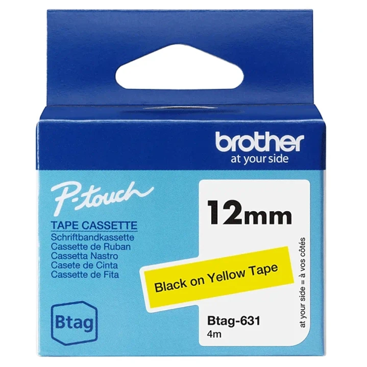 Brother Btag-631 Cinta 12mm - Texto Negro sobre Fondo Amarillo - Medidas 12mmx4 Metros - Apta para PTN10, PTN20, PTN25BT 1