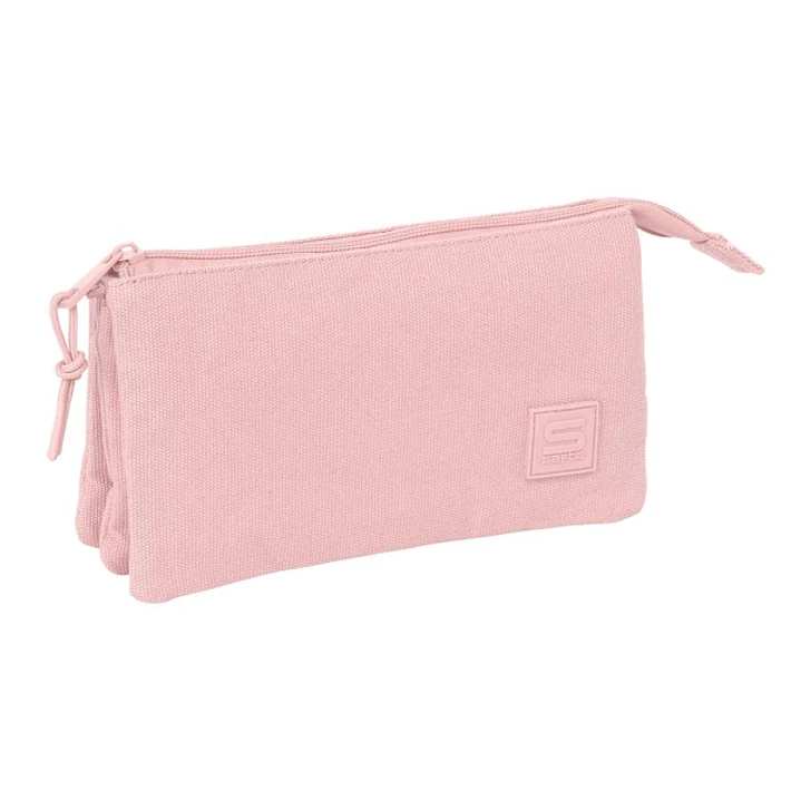 Safta Basic Portatodo - 3 Compartimentos con Cremallera - Bolsillo Interior Central - 22x12x3cm - Color Rosa 1