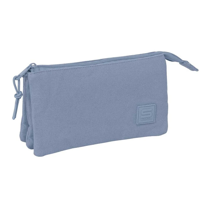 Safta Basic Portatodo - 3 Compartimentos con Cremallera - Bolsillo Interior Central - 22x12x3cm - Color Azul Azafata 1