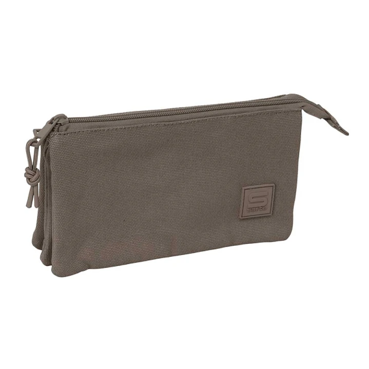 Safta Basic Vison Portatodo - 3 Compartimentos con Cremallera - Bolsillo Interior Central - 22x12x3cm - Color Marron 1