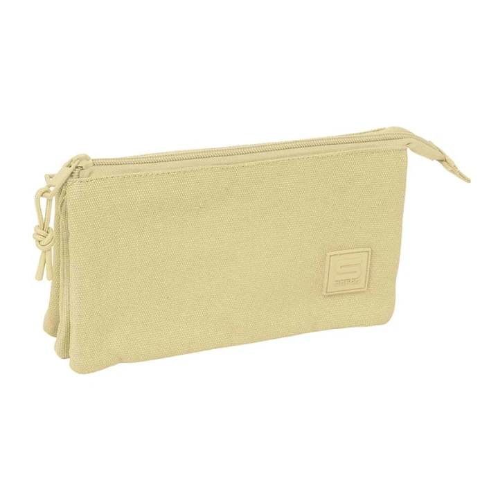 Safta Basic Portatodo - 3 Compartimentos con Cremallera - Bolsillo Interior Central - 22x12x3cm - Color Beige 1