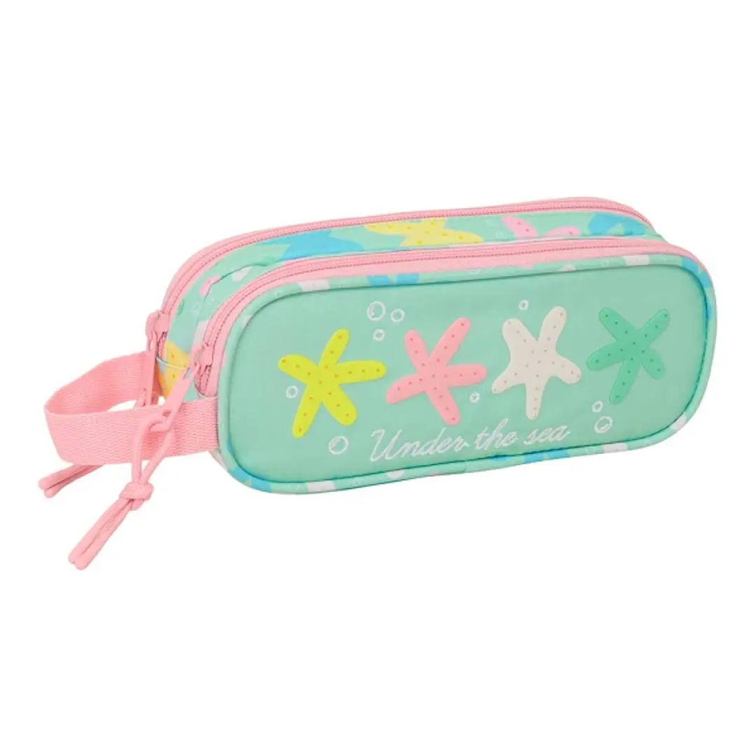 Safta Estrellas Portatodo - 2 Compartimentos con Cremallera - Asa Lateral - Capacidad 1L - 21x8x6cm - Color Verde 1