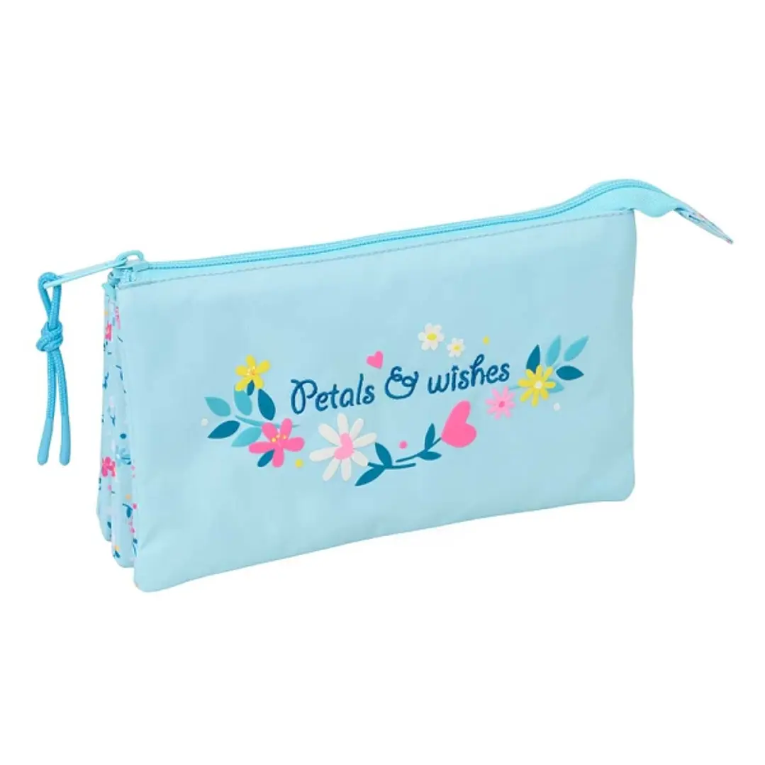 Safta Blackfit8 Petalos Portatodo - 3 Compartimentos con Cremallera - Bolsillo Interior Central - 22x12x3cm - Color Azul Claro 1