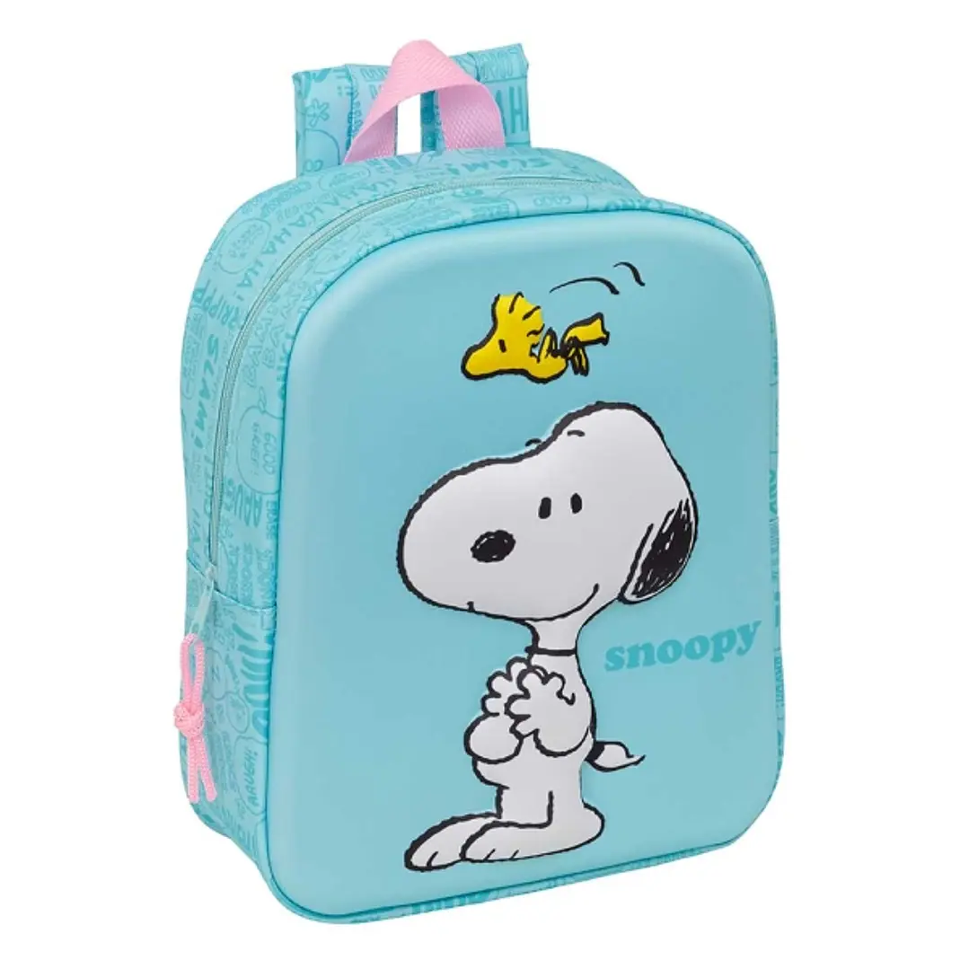 Safta Snoopy Mochila Guarderia 3D - 6L - Cremallera - Asa de Mano - 22x27x10cm - Color Azul Pastel 1