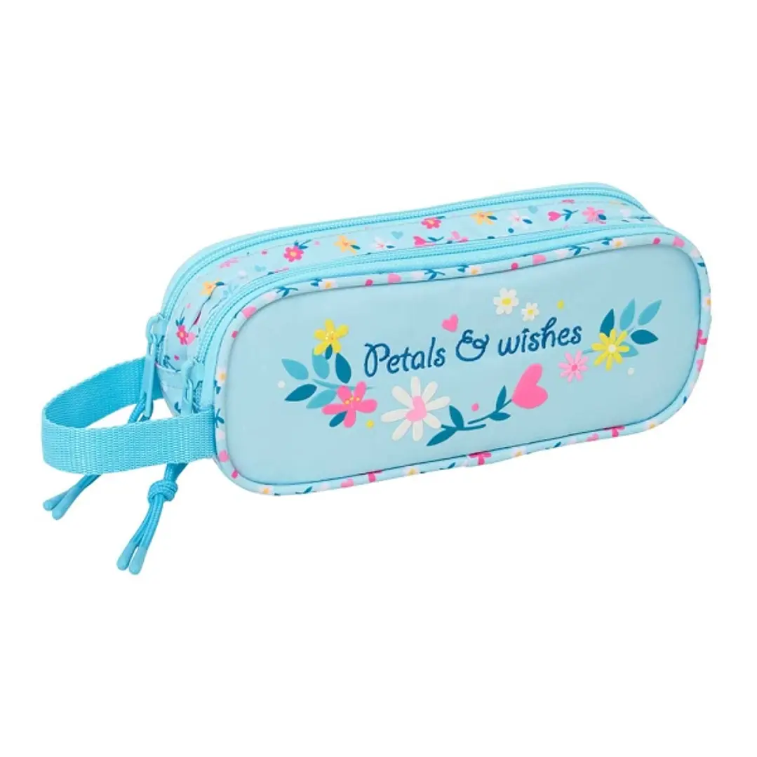 Safta Blackfit8 Petalos Portatodo - 2 Compartimentos con Cremallera - Asa Lateral - Capacidad 1L - 21x8x6cm - Color Azul Claro 1