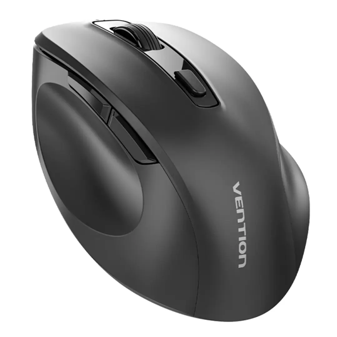 Vention Raton Ergonomico Inalambrico para Diestros - 6 Botones - 4000dpi - Transmisor 2.4GHz - Alcance 10m - Alimentacion a Pilas - Color Negro 1