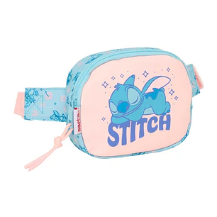 Safta Stitch Ohana Bolsa de Cintura - Cintas Ajustables - 0.62L - Material Resistente - Cierre de PVC - 140x40x110mm - Color Azul Claro
