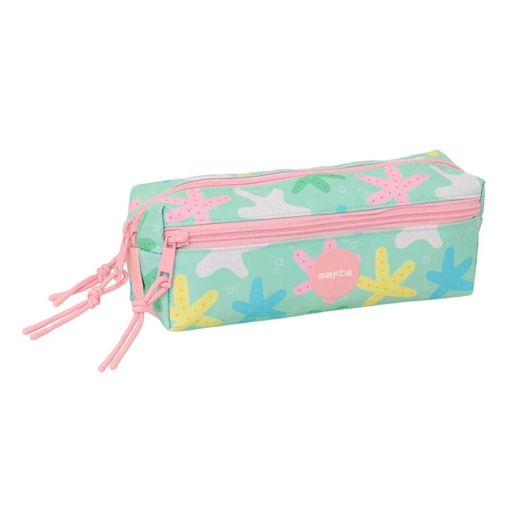 Safta Estrellas Portatodo - 3 Compartimentos con Cremallera - Goma Elastica - Compacto - 22x8.5x6cm - Color Verde 1