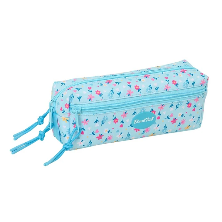 Safta Blackfit8 Petalos Portatodo - 3 Compartimentos con Cremallera - Goma Elastica - Compacto - 22x8.5x6cm - Color Azul Claro 1