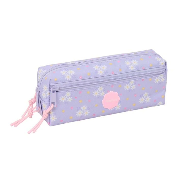Safta Bouquet Portatodo - 3 Compartimentos con Cremalleras - Goma Elastica - 0.98L - 220x60x85mm - Color Violeta 1