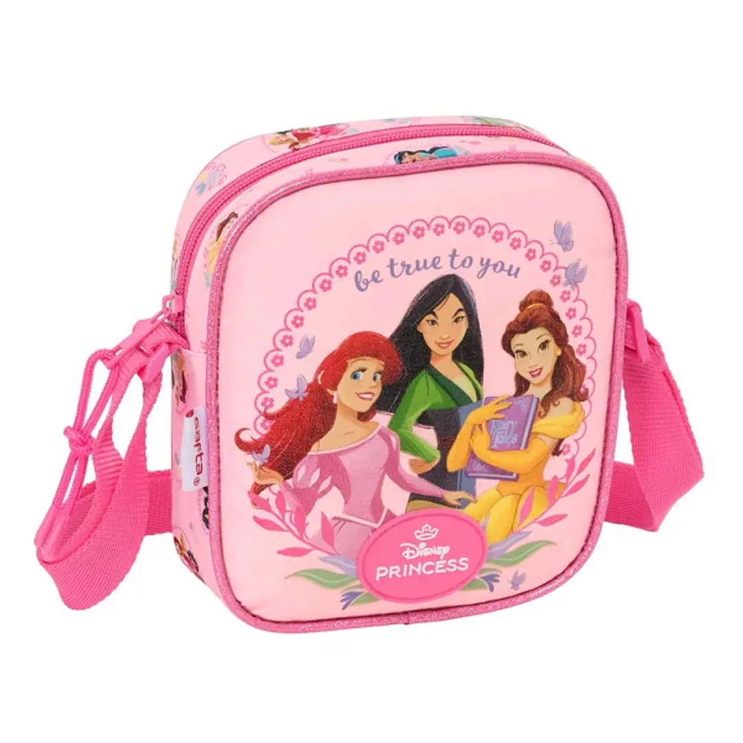 Safta Princesas Disney Bolsito con Bandolera - 1L - Material Duradero - Facil de Limpiar - Atractivo y Magico - 160x40x180mm - Color Rosa 1