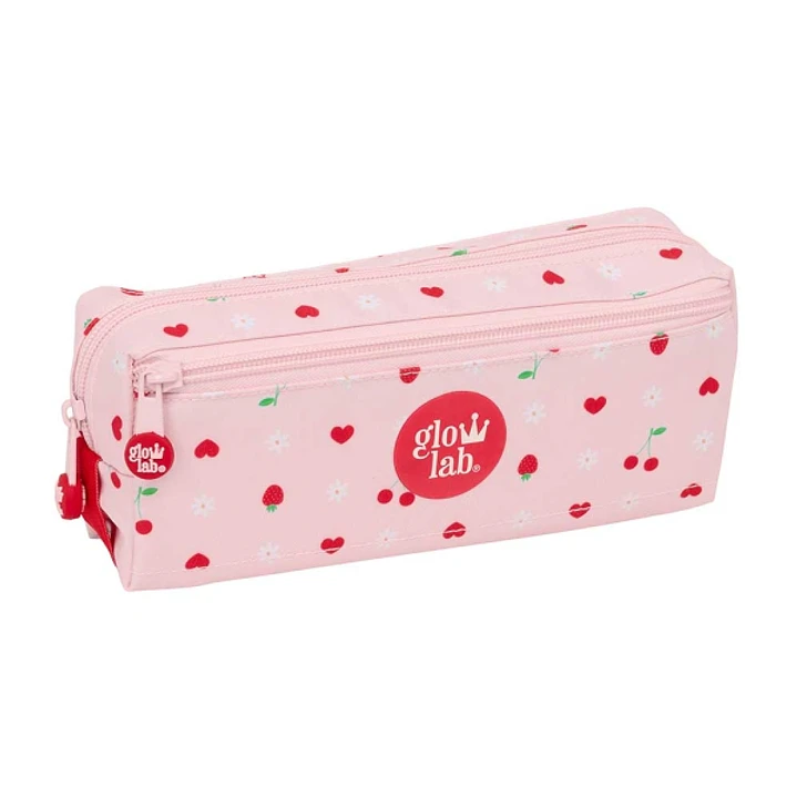 Safta Glowlab Frutitas Portatodo - 3 Compartimentos con Cremalleras - Goma Elastica - 0.98L - 220x60x85mm - Color Rosa 1