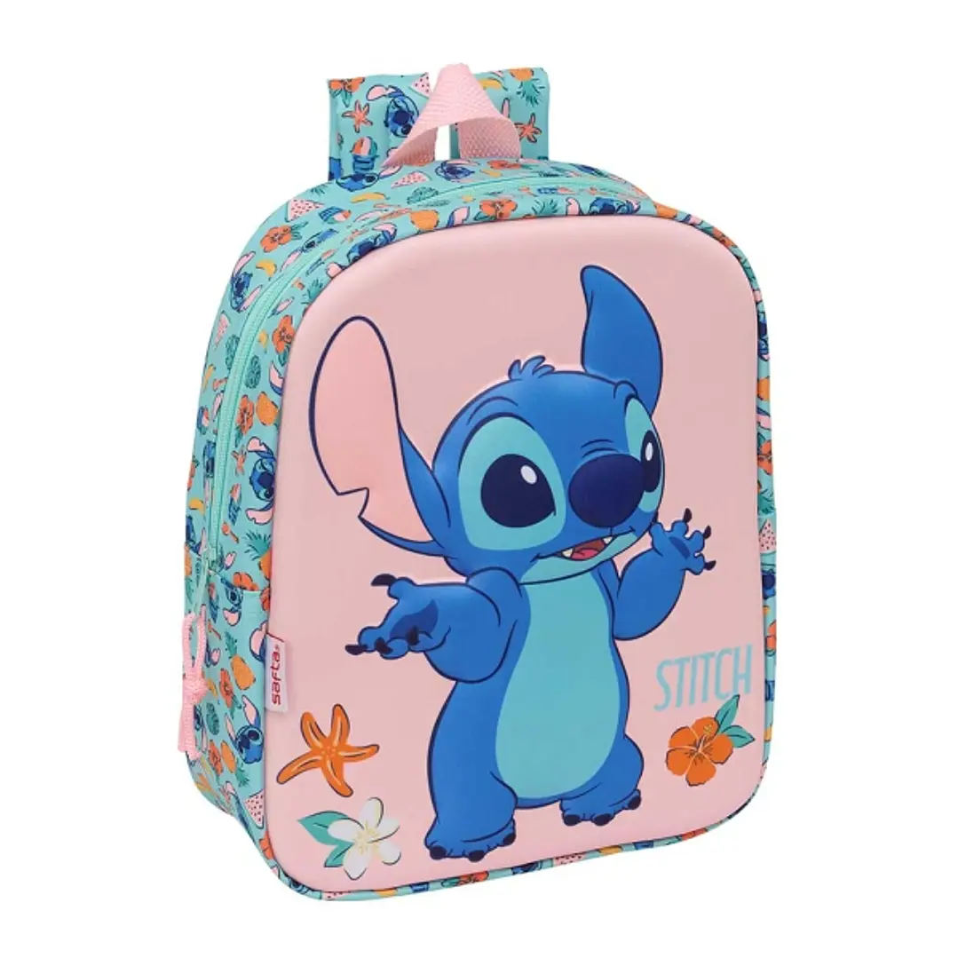 Safta Stitch Mochila Guarderia 3D - 6L - Cremallera - Asa de Mano - 22x27x10cm - Color Rosa 1
