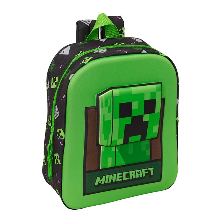 Safta Minecraft Mochila Guarderia 3D - 6L - Cremallera - Asa de Mano - 22x27x10cm - Color Verde y Negro 1