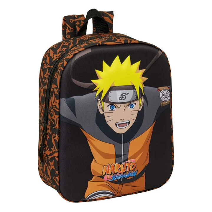 Safta Naruto Mochila Guarderia 3D - 6L - Cremallera - Asa de Mano - 22x27x10cm - Color Negro y Naranja 1