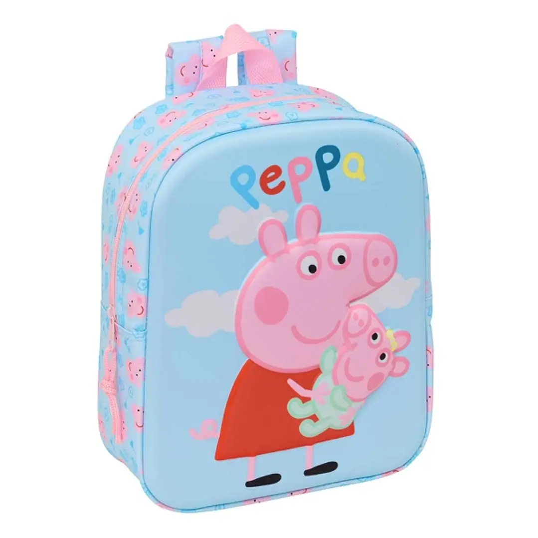 Safta Peppa Pig Mochila Guarderia 3D - 6L - Cremallera - Asa de Mano - 22x27x10cm - Color Azul Pastel 1