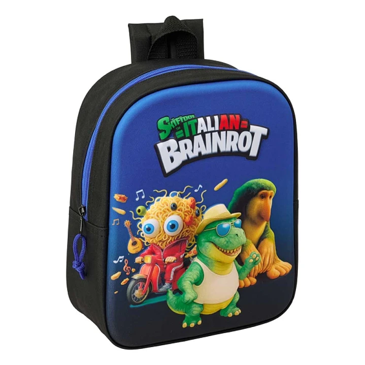 Safta Brainrot Mochila Guarderia 3D - 6L - Cremallera - Asa de Mano - 22x27x10cm - Color Negro y Azul 1