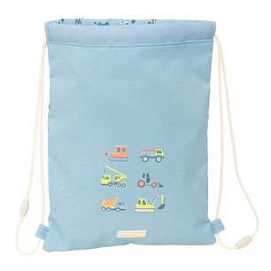 Safta Gruas Saco Plano - Bolsillo con Cremallera - Cierre con Cordones - 3L - Seguridad Garantizada - 260x10x340mm - Color Azul Claro