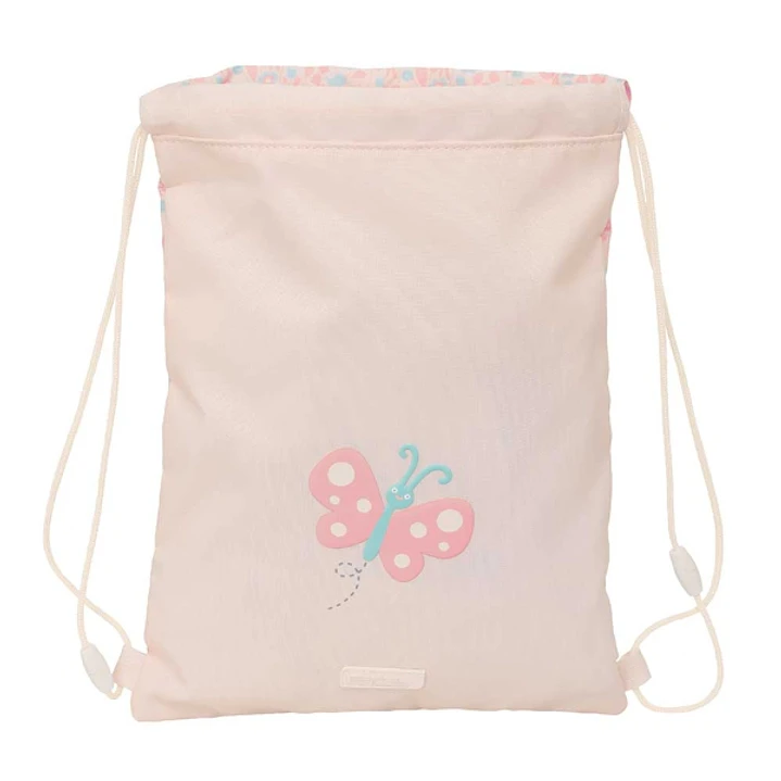 Safta Mariposa Saco Plano - Bolsillo con Cremallera - Cierre con Cordones - 3L - 260x10x340mm - Color Rosa Pastel 1