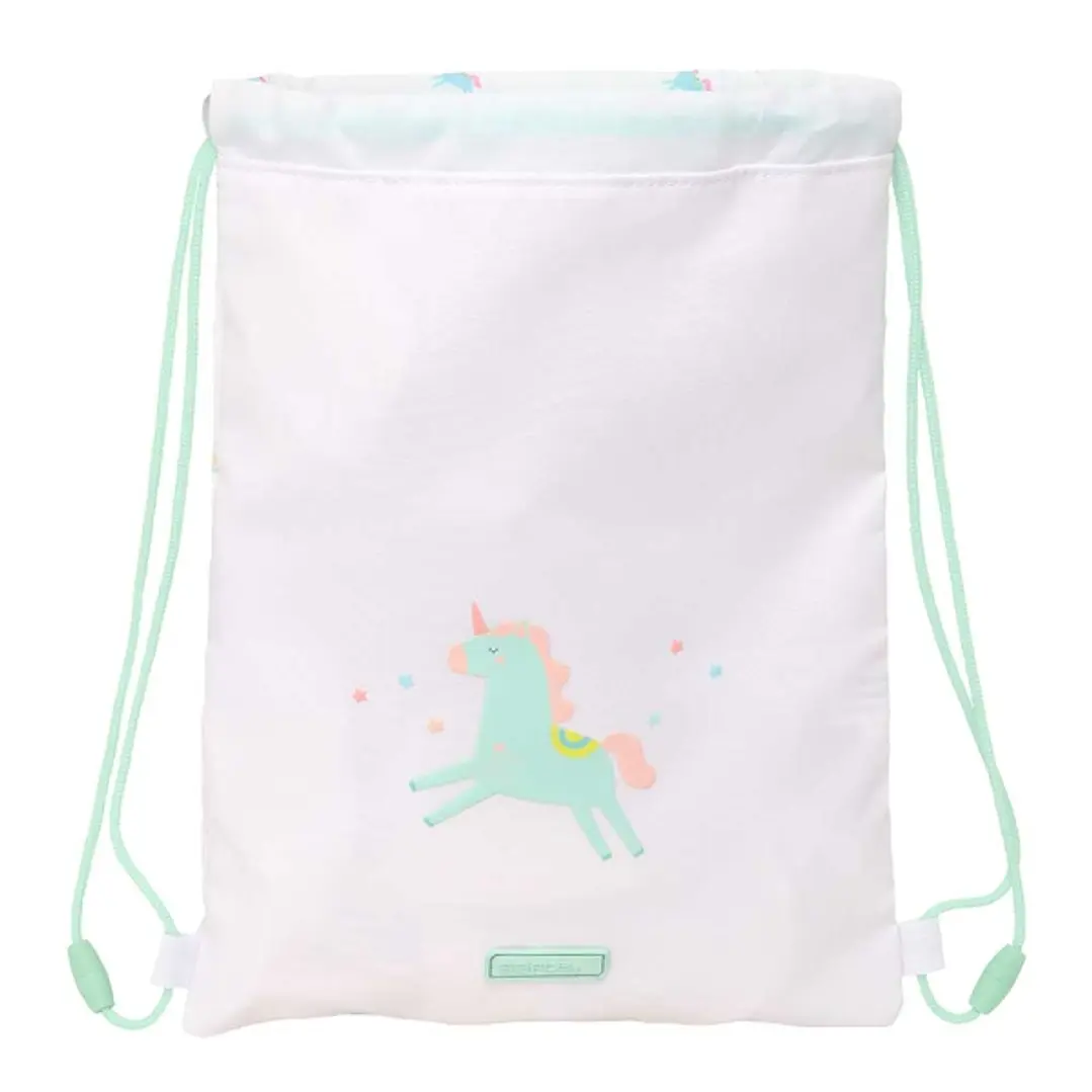 Safta Unicornio Saco Plano - Bolsillo con Cremallera - Cierre con Cordones - 3L - Material Seguro - Ligero y Portatil - 260x10x340mm - Color Blanco 1