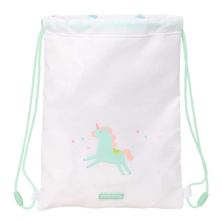 Safta Unicornio Saco Plano - Bolsillo con Cremallera - Cierre con Cordones - 3L - Material Seguro - Ligero y Portatil - 260x10x340mm - Color Blanco 1