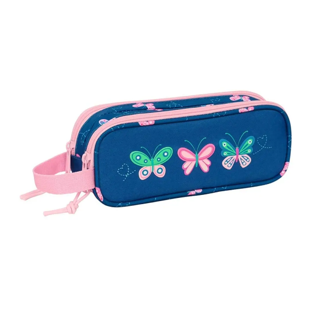 Safta Blackfit8 Mariposas Portatodo - 2 Compartimentos con Cremalleras - Asa Lateral - 1L - 210x60x80mm - Color Azul Marino 1