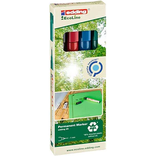 Edding 25 EcoLine Pack de 4 Rotuladores Permanentes - Punta Redonda Fina - Trazo 1mm - 90% de Plastico Reciclado - Colores Surtidos