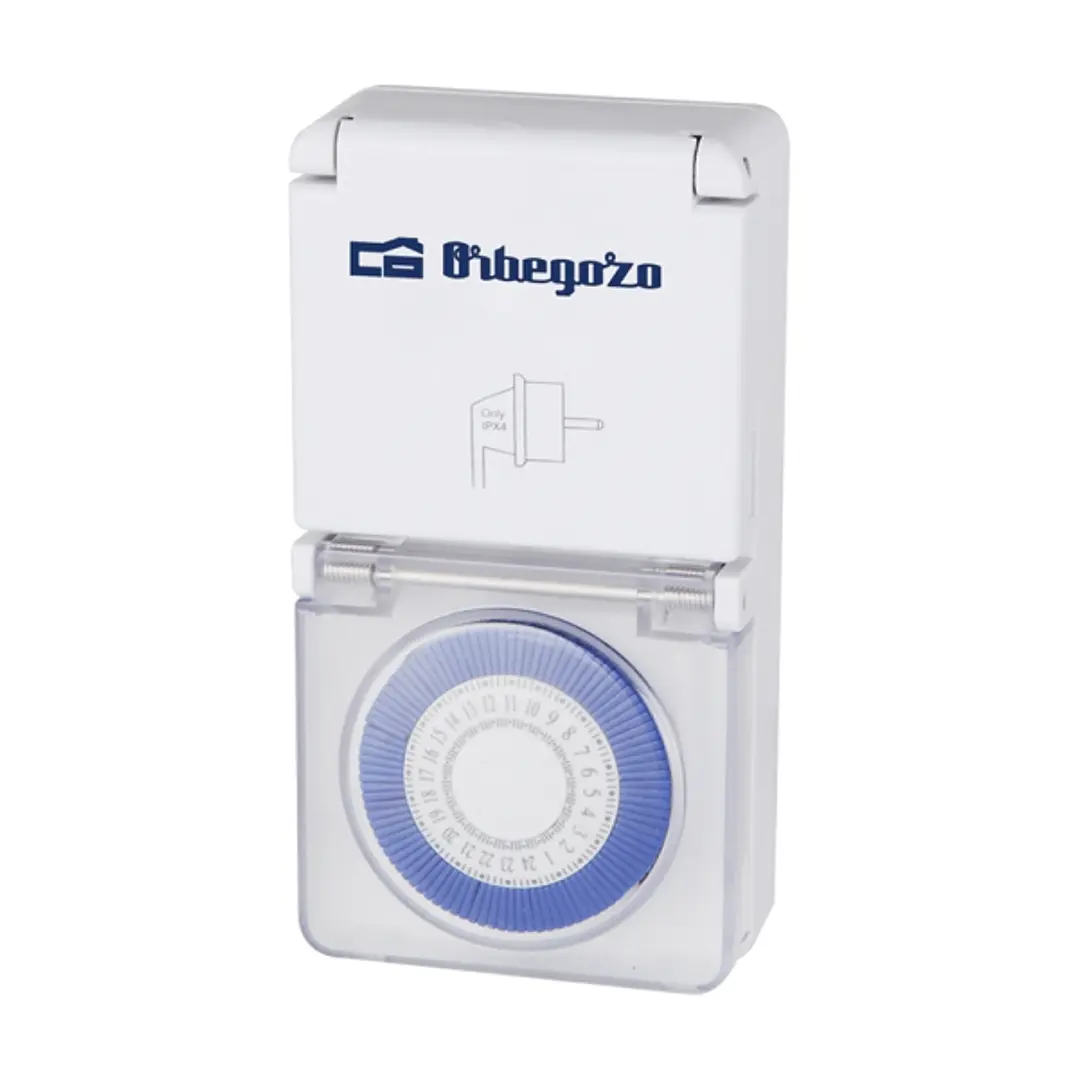Orbegozo PG 10 Programador 24 Horas - Potencia hasta 3680W - Proteccion IP44 para Uso en Exterior - Intervalos de 15 Minutos - Uso Facil e Intuitivo - 1