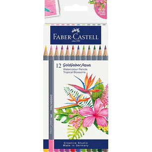 Faber-Castell Tropical Escapes Pack con 12 Lapices de Colores Acuarelables Goldfaber - Mina de 3,3mm - Aplicacion Suave - Madera Certificada FSC - Col