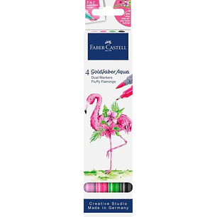 Faber-Castell Tropical Escapes Pack con 4 Rotuladores Goldfaber Doble Punta - Punta Pincel y Punta Fina 0.6mm- Solubles en Agua, Inodoros, Sin Acido y