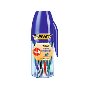 Bic Cristal Original Megatubo con 16+4 Gratis Boligrafos de Bola - Punta redonda de 1mm - Trazo 0.4mm - Tinta con Base de Aceite - Colores Surtidos