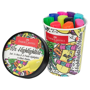 Faber-Castell Textliner 46 Neon Pack de 10 Marcadores Fluorescentes - Diseño del Pack Tarrina de Helado - Punta Biselada - Trazo entre 1mm y 5mm - Tin