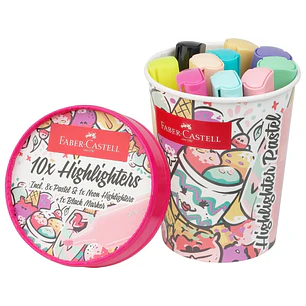 Faber-Castell Textliner 46 Pastel Pack de 10 Marcadores Fluorescentes - Diseño del Pack Tarrina de Helado - Punta Biselada - Trazo entre 1mm y 5mm - T