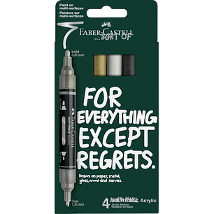 Faber-Castell Multimark Acrylic Mirror Pack con 4 Rotuladores Acrilicos Doble Punta Efecto Espejo - Puntas Redondas de 1mm y 3mm - Tinta Acrilica a Ba