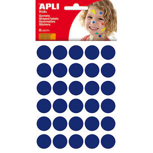 Apli Bolsa de 180 Gomets Redondos Ø 20mm - Adhesivo Permanente - Desarrollo de Habilidades y Creatividad - Ideal para Escuelas Infantiles - Color Azul
