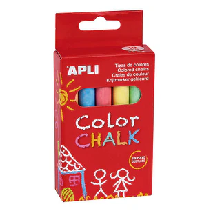 Apli Tizas Redondas de Colores Surtidos - Pack de 10 Tizas de Ø 9 x 80mm - sin Polvo - Ideales para Escribir, Dibujar y Colorear en Pizarras y Pavimen