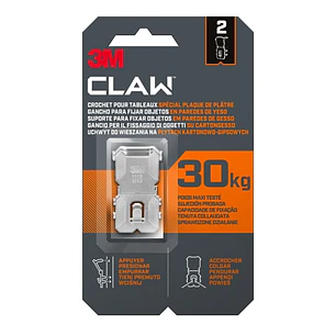 3M Claw Pack de 2 Ganchos de Metal para Paredes de Yeso - Soporta hasta 30kg - Color Gris/Titanio